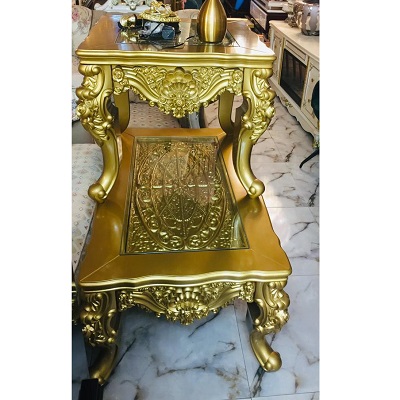 ROYAL GOLDEN CENTER TABLE & 2 SIDE STOOLS (BENFU)
