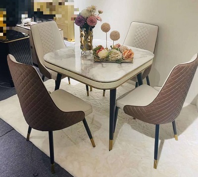 CREAM & BROWN SQUARE 4 SEATER DINING TABLE (BENFU)