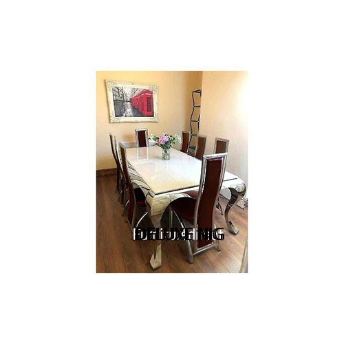 Marble Guane Dining Set Furniture + 8 Dinning Chairs