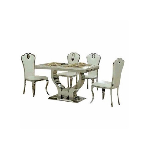 4 Seater Executive Marble Dining Set - White