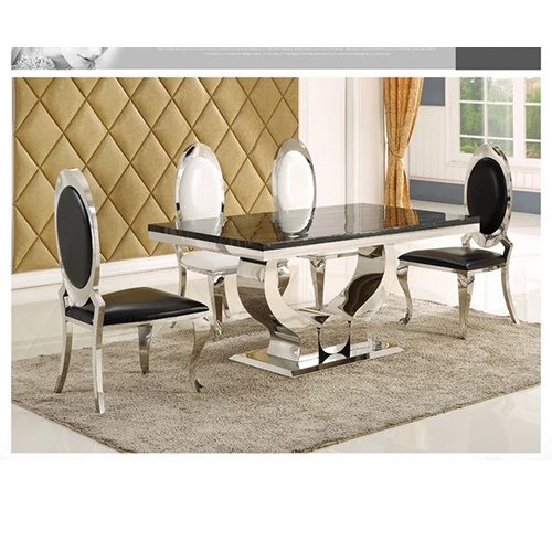 4 Seater Executive Marble Dining Set - BLACK
