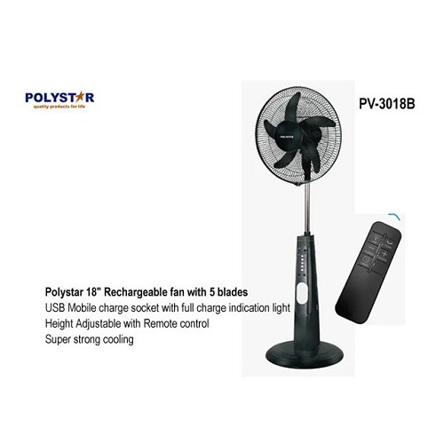POLYSTAR 18″ RECHARGEABLE STANDING FAN  PV-3018B-USB  POLYSTAR 18″ RECHARGEABLE STANDING FAN  PV-3018B-USB - deluxe.com.ng