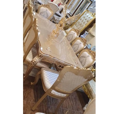 ROYAL GOLD & CREAM DINING SET BY 8 CHAIRS (BENFU)