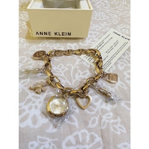 ANNE KLEIN AK/3436GPCH WOMEN’S GOLD-TONE CHARM BRACELET WATCH - deluxe.com.ng