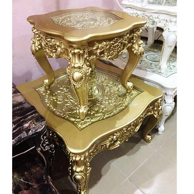 ROYAL GOLDEN CENTER TABLE & 2 SIDE STOOLS WITH ANIMAL LEGS (BENFU)