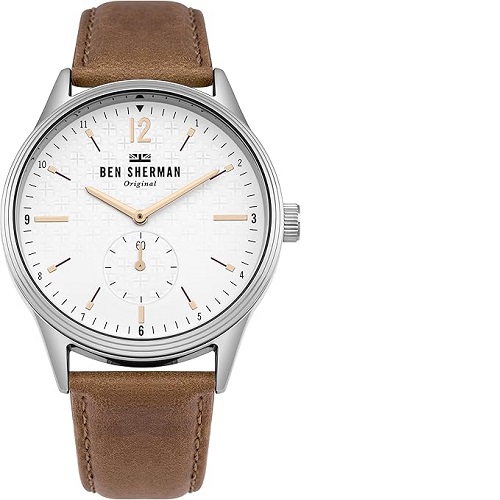 BEN SHERMAN WB015T MEN'S ANALOGUE CLASSIC QUARTZ WATCH WITH TAN LEATHER WATCH - deluxe.com.ng