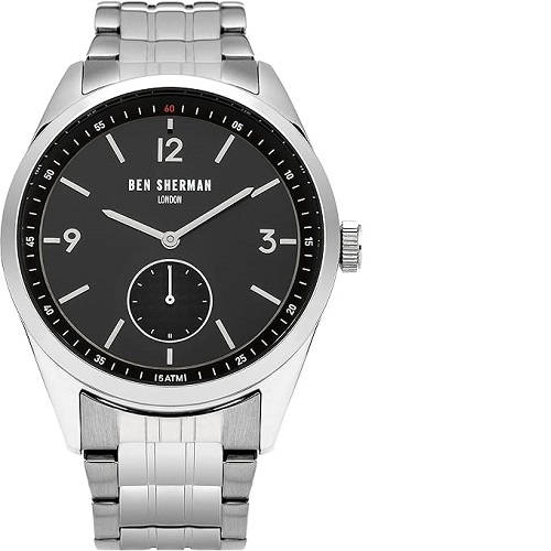 BEN SHERMAN WB052BSM MEN'S CARNABY DRIVER SILVER STAINLESS STEEL BRACELET WATCH - deluxe.com.ng