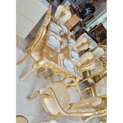 ROYAL GOLD & CREAM DINING SET BY 6 CHAIRS (BENFU)