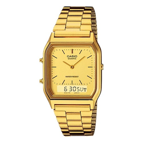 CASIO AQ-230GA-9BMQ UNISEX GOLD DIAL GOLD BRACELET WATCH - Deluxe.com.ng