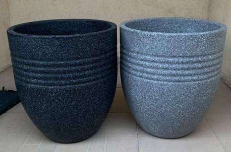 BLACK AND GREY STONE V-SHAPAD DESIGNED FLOWER POTS WITHOUT FLOWER (PEGLO) - DELUXE.COM.NG