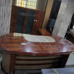 QUALITY GRAY & BROWN OVAL OFFICE TABLE WITH CABINET & DRAWERS - AVAILABLE (AUFUR)- deluxe.com.ng