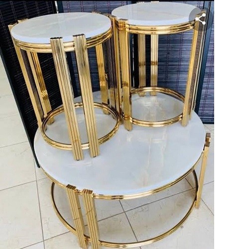 ONE QUALITY WHITE MARBLE CENTER TABLES  & 2 SIDE STOOLS - AVAILABLE (SOFU) - delxe.com.ng