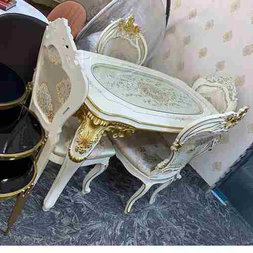 QUALITY DESIGNED WHITE & GOLD 4 CHAIRS DINING SET - AVAILABLE (SOFU) - deluxe.com.ng