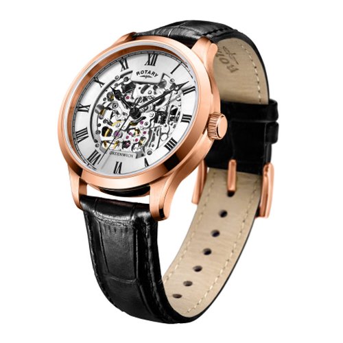 ROTARY GS02942/01 MEN’S ROSE GOLD CASE AUTOMATIC SKELETON WATCH