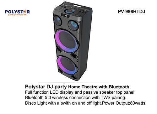 POLYSTAR DJ PARTY HOME THEATRE WITH BLUETOOTH - PV-966HTDJ - deluxe.com.ng