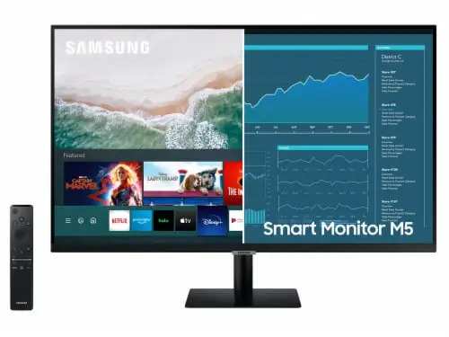 SAMSUNG M5 Series 27-Inch FHD 1080p Smart Monitor & Streaming TV (Tuner-Free), Netflix, HBO, Prime Video, & More, Apple Airplay, Bluetooth, Built-in Speakers, Remote Included (LS27AM500NNXZA) (PW)