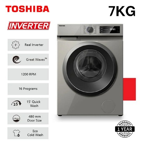 TOSHIBA WASHING MACHINE 7KG FL SILVER TW-BJ80S2GH (SK) - deluxe.com.ng