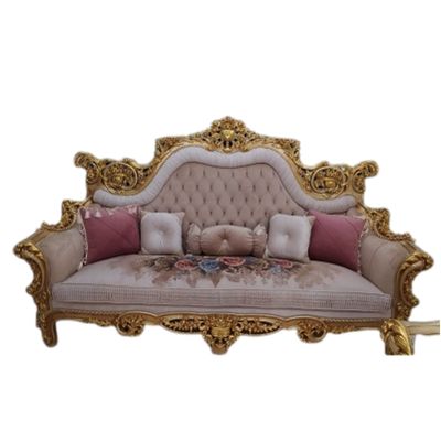 GOLD & LIGHT BROWN 7 SEATERS ROYAL SOFA WITH CENTER TABLE & 2 SIDE STOOLS (BENFU)