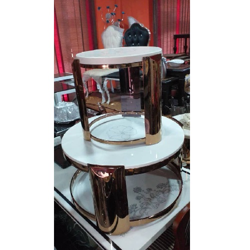 QUALITY DESIGNED WHITE MARBLE TOP CENTER TABLE WITH GOLDEN FRAME & 2 SIDE STOOLS - (JAFU) - deluxe.com.ng