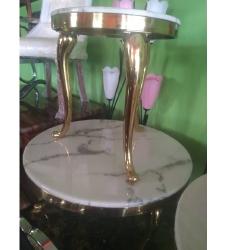 QUALITY DESIGNED WHITE ROUND MARBLE TOP CENTER TABLE WITH GOLD LEGS & 2 SIDE STOOLS - AVAILABLE (JAFU) - deluxe.com.ng