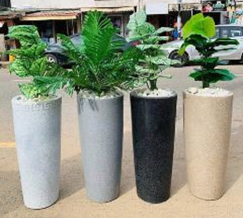 WHITE, GREY, BLACK AND LIGHT BROW STONE OVAL FLOWER POTS WITHOUT FLOWER (PEGLO) - DELUXE.COM.NG