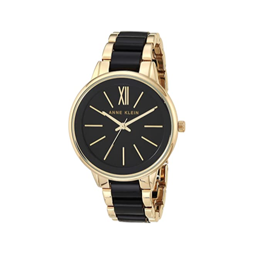 ANNE KLEIN AK/3214BKGB WOMEN'S GOLD-TONE AND BLACK RESIN BRACELET WATCH - deluxe.com.ng