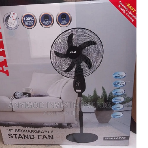 AKAI 18 INCHES RECHARGEABLE STANDING FAN- deluxe.com.ng