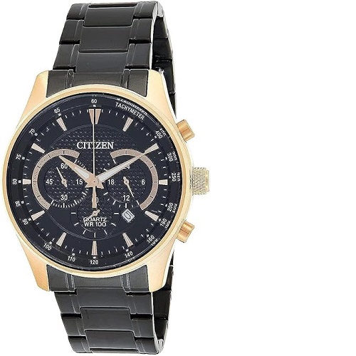 CITIZEN AN8196-55E MEN’S CHRONOGRAPH QUARTZ ROSE GOLD CASE BLACK BRACELET WATCH - deluxe.com.ng
