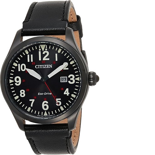 CITIZEN BM6835-23E MEN’S ECO-DRIVE CHANDLER BLACK VINTAGE MILITARY LEATHER WATCH - deluxe.com.ng