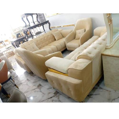 QUALITY DESIGNED LIGHT BROWN SOFA CHAIRS  (WITHOUT CENTER TABLE & SIDE STOOLS) - AVAILABLE (SETIN) - deluxe.com.ng
