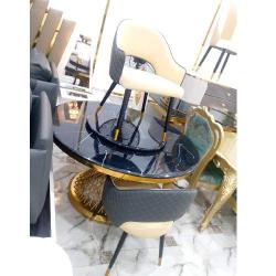 QUALITY DESIGNED 6 BLACK & GOLD ROUND DINING SET - AVAILABLE (SETIN)