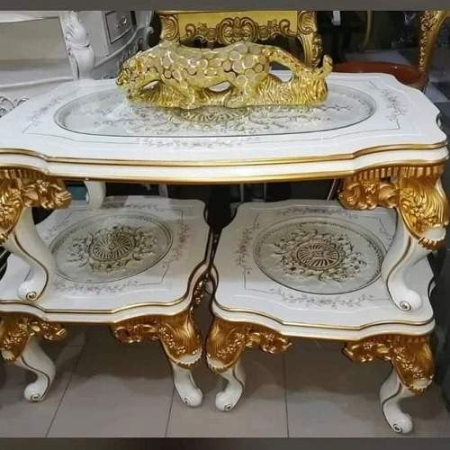 WHITE & GOLDEN QUALITY CENTER TABLE WITH 2 SIDE STOOLS  (SOFU) - deluxe.com.ng