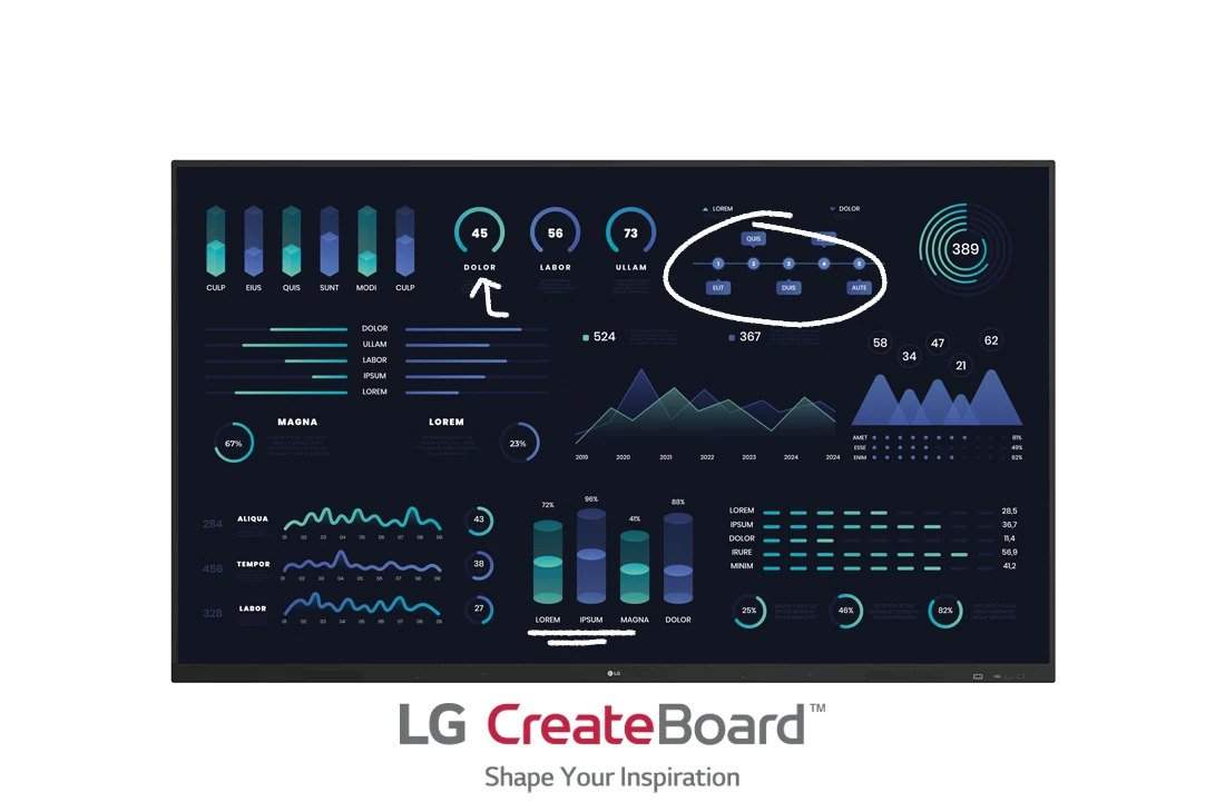 LG Commercial LED Monitor CreateBoard™ TR3DJ-B Series 65'' IPS UHD IR Multi Touch Interactive Whiteboard with Embedded Writing Software and Built-in Front Speakers
