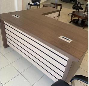 BROWN & CREAM OFFICE TABLE WITH EXTENSION (DOFU)