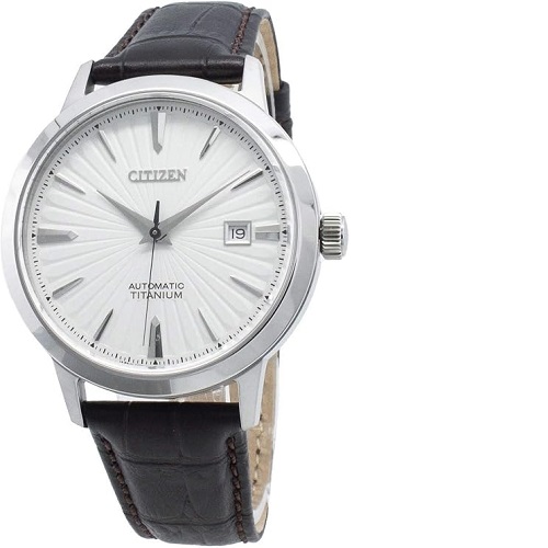 CITIZEN NJ2180-11A MEN’S BROWN GENUINE LEATHER AUTOMATIC SUPER TITANIUM WATCH - deluxe.com.ng