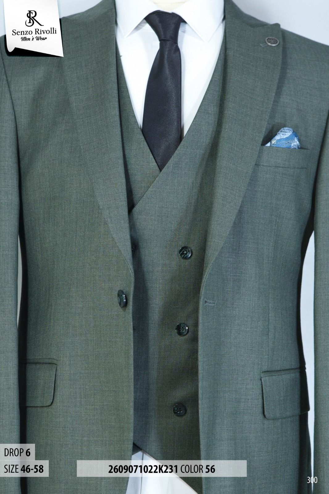 EXECUTIVE ARMY GREEN 3 PIECE TURKER SUIT WITH BLACK BUTTON [SWNL]