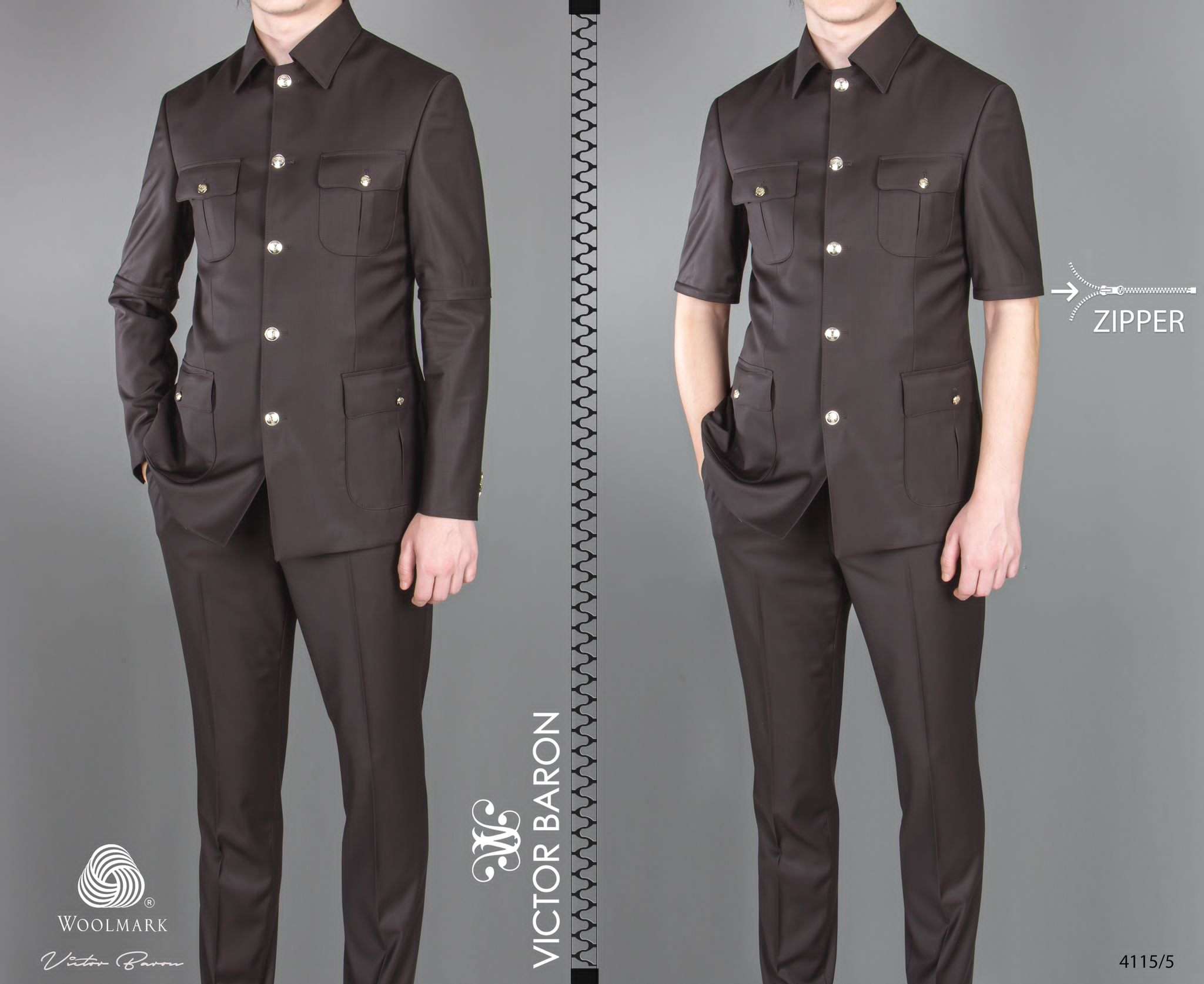EXECUTIVE BROWN LONGSLEEVE AND SHORTSLEEVE SUIT WITH COLLAR AND GOLDEN BUTTON-deluxe.com.ng
