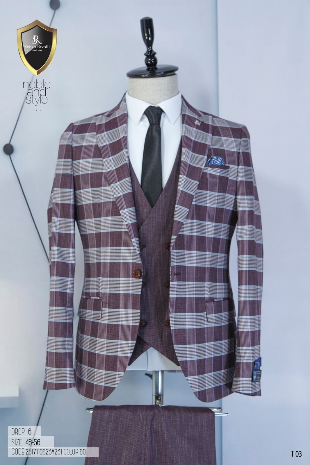 EXECUTIVE DARK AND LIGHT BROWN 3 PIECE CHECKERS SUIT WITH ONE BUTTON