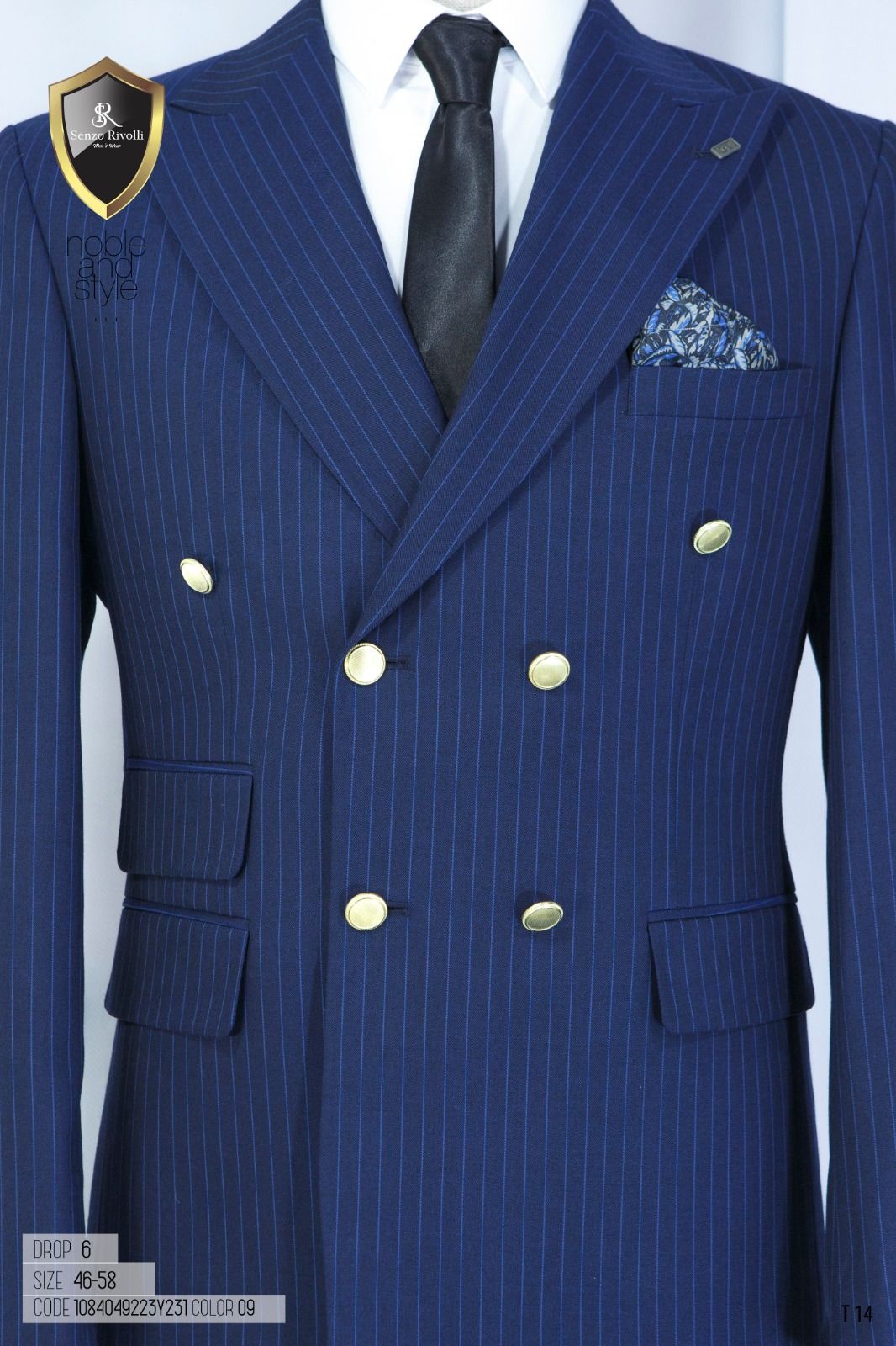 EXECUTIVE NAVY BLUE AND BLUE STRIPPED TURKEY SUIT WITH GOLDEN BUTTON-deluxe.com.ng