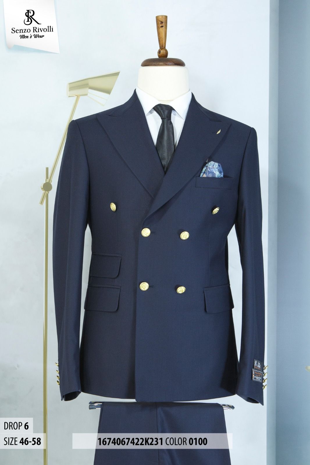 EXECUTIVE NAVY BLUE BREASTED TURKEY SUIT WITH GOLDEN BUTTON