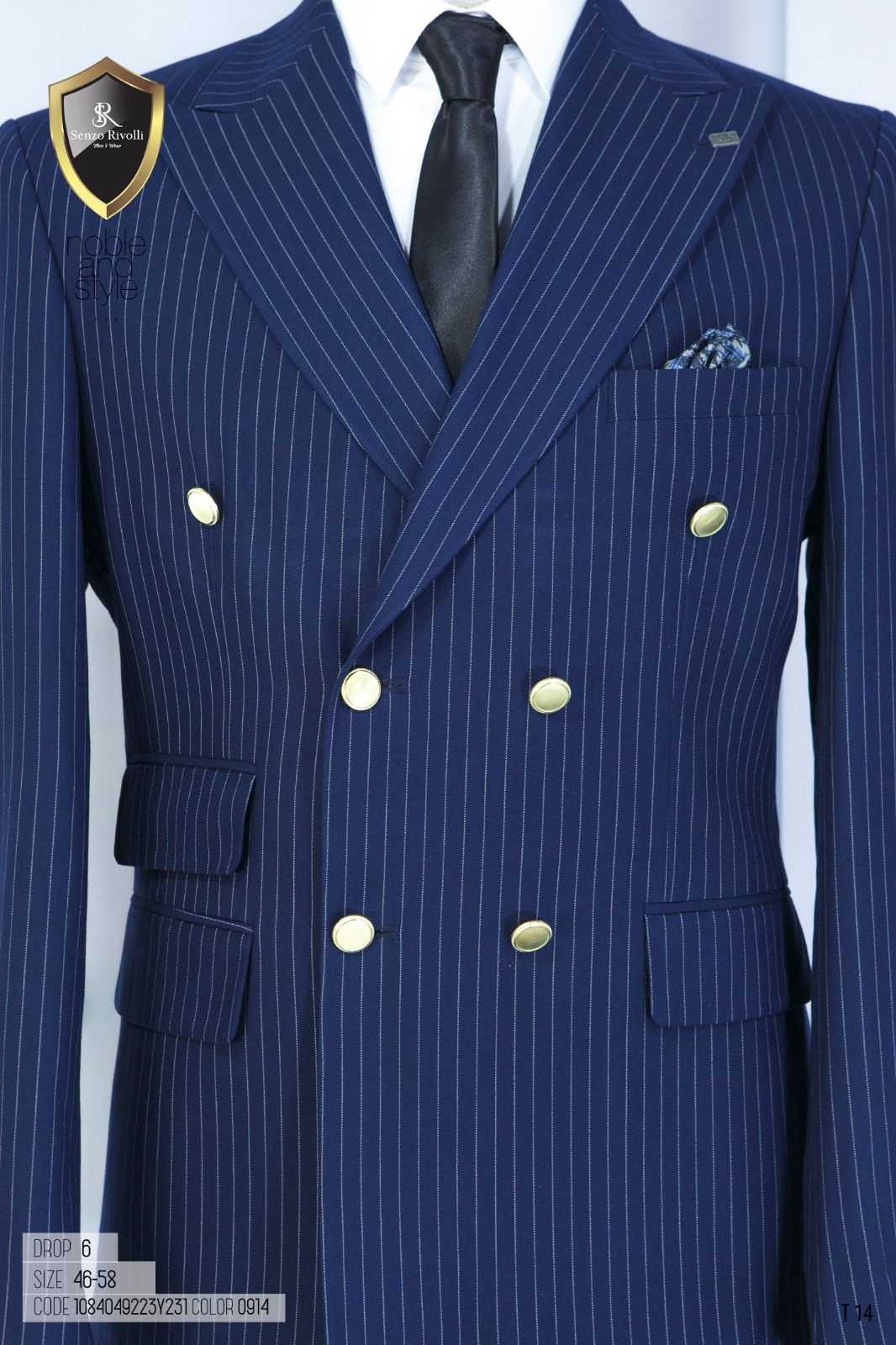 EXECUTIVE NAVY BLUE STRIPPED BREASTED TURKEY SUIT WITH GOLDEN BUTTON-deluxe.com.ng