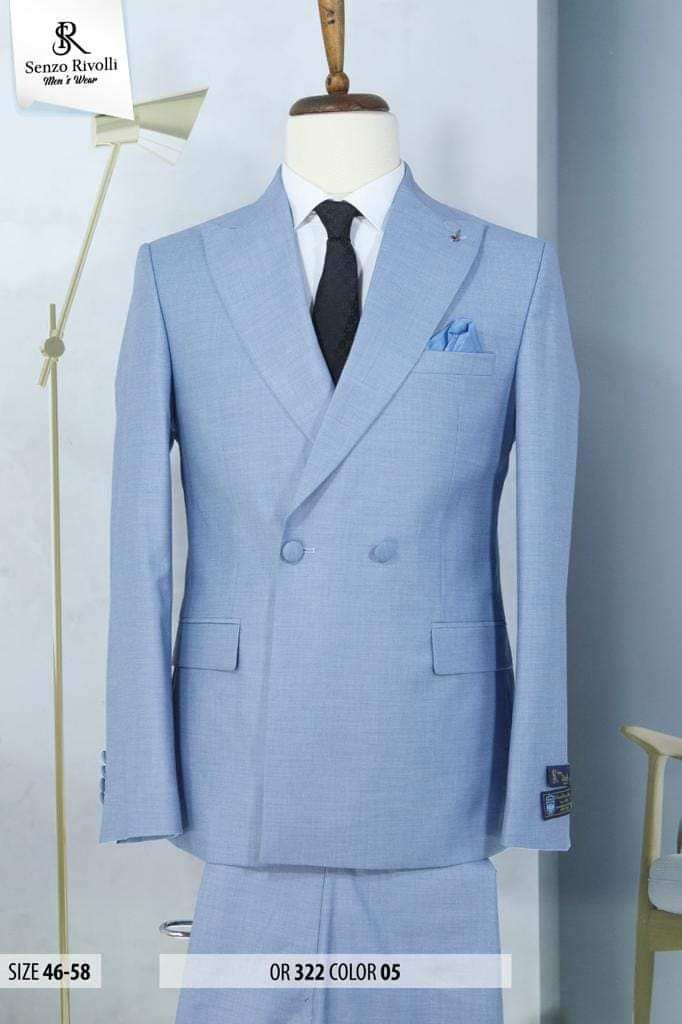 EXECUTIVE SKY BLUE BREASTED TURKEY SUIT WITH BLUE BUTTON