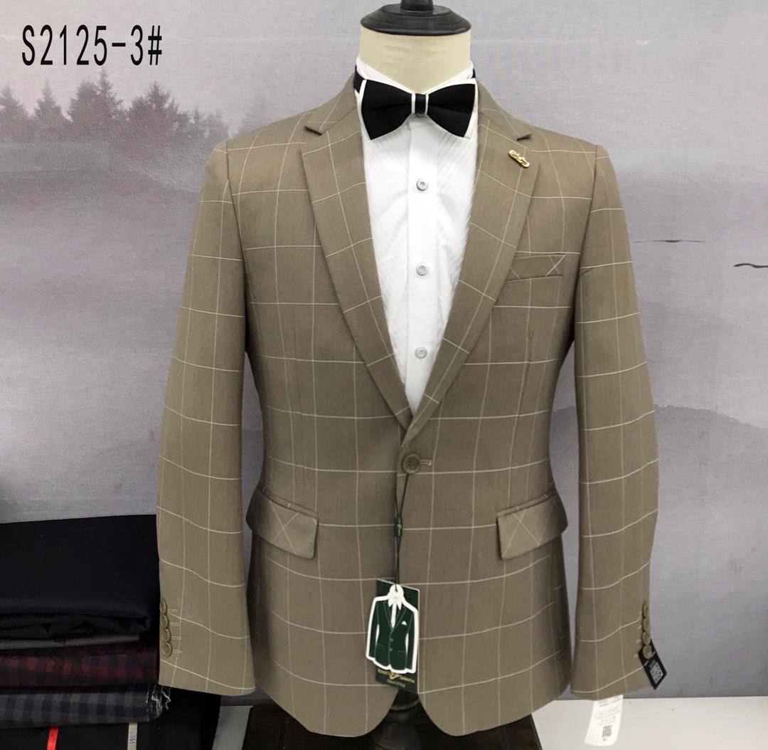 LIGHT BROWN STRIPPED TURKEY BLAZER (SWNL)- deluxe.com.ng