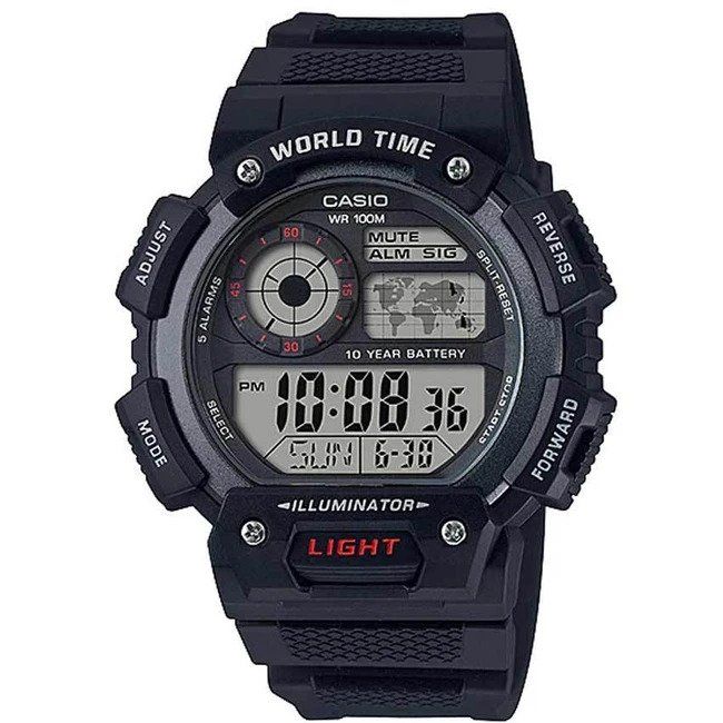 CASIO AE1400WH-1AV DIGITAL WORLD TIME BLACK RESIN WATCH -deluxe.com.ng