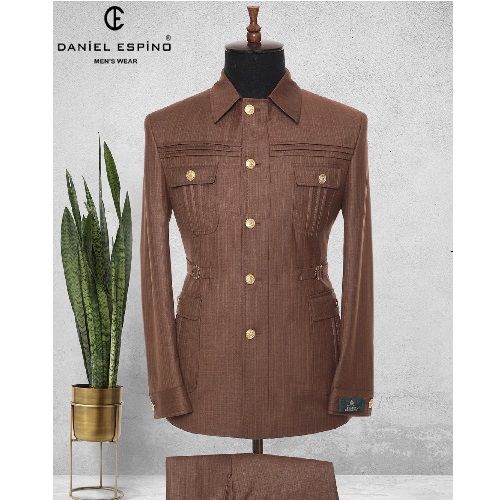 EXECUTIVE BROWN TURKEY SUIT WITH COLLAR AND GOLDEN BUTTONS| AVAILABLE IN ALL SIZES (DEFAS) (N) - deluxe.com.ng