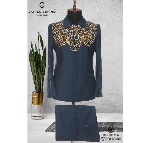 EXECUTIVE DARK GREY TURKEY SUIT WITH GOLDEN DESIGN  AND COLLAR | AVAILABLE IN ALL SIZES (DEFAS) (N) - deluxe.com.ng
