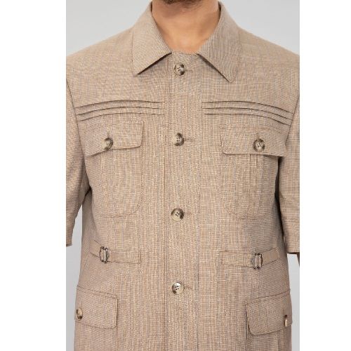 LIGHT BROWN TURKEY SUIT (SHORT SLEEVED) WITH FIVE BUTTONS | AVAILABLE IN ALL SIZES (DEJOS) (N) - deluxe.com.ng