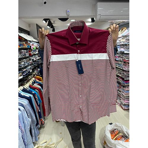  EXQUISITE RED AND WHITE STRIPPED LONG SLEEVE SHIRT WITH RED COLLAR | AVAILABLE IN ALL SIZES (SWNL) (N) - deluxe.com.ng