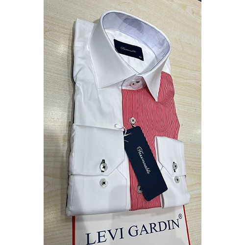 EXQUISITE WHITE AND RED AND GREY STRIPPED LONG SLEEVE SHIRT BY LEVI GARDIN | AVAILABLE IN ALL SIZES (SWNL) (N) - deluxe.com.ng