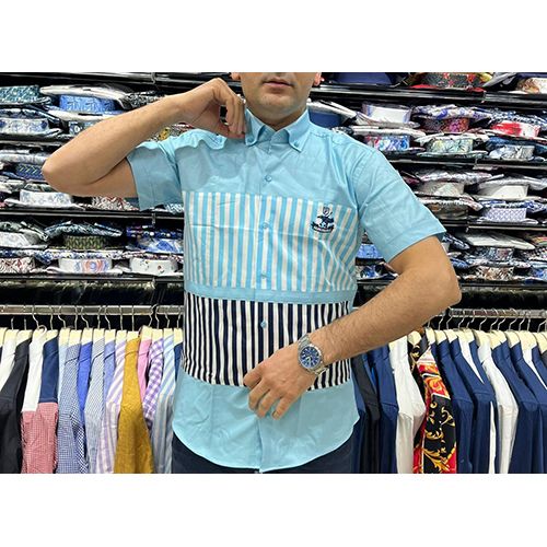  EXQUISITE SKY BLUE, BLACK AND WHITE STRIPPED SHORT SLEEVE SHIRT | AVAILABLE IN ALL SIZES (SWNL) (N) - deluxe.com.ng